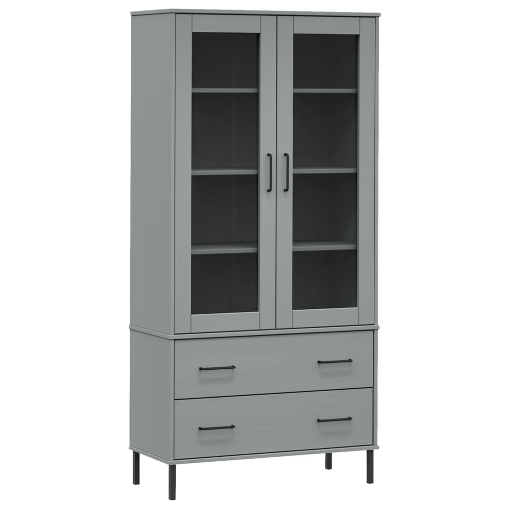 Bookcase with Metal Legs Grey 85x35x172.5 cm Solid Wood OSLO - Bookcases & Standing Shelves