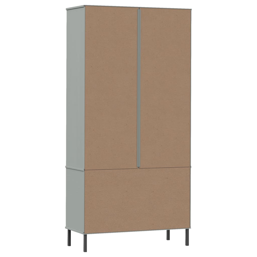 Bookcase with Metal Legs Grey 85x35x172.5 cm Solid Wood OSLO - Bookcases & Standing Shelves
