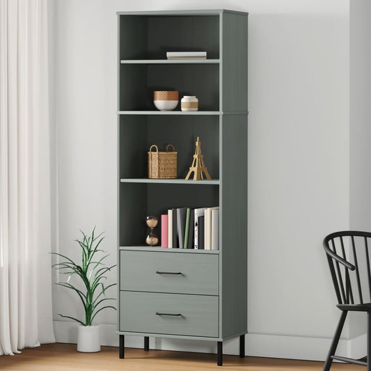 Bookcase with 2 Drawers Grey 60x35x180 cm Solid Wood OSLO - Bookcases & Standing Shelves