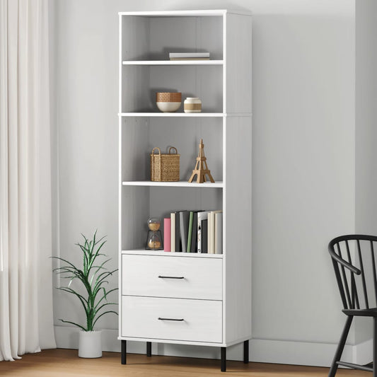 Bookcase with 2 Drawers White 60x35x180 cm Solid Wood OSLO - Bookcases & Standing Shelves