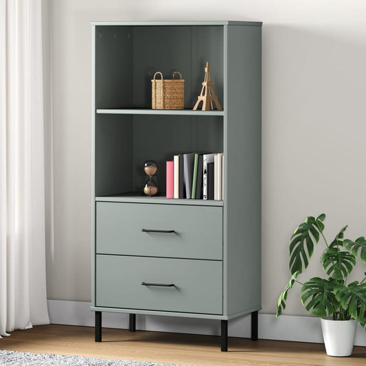Bookcase with 2 Drawers Grey 60x35x128.5 cm Solid Wood OSLO - Bookcases & Standing Shelves