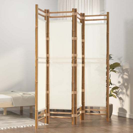 Folding 4-Panel Room Divider 160 cm Bamboo and Canvas - Room Dividers