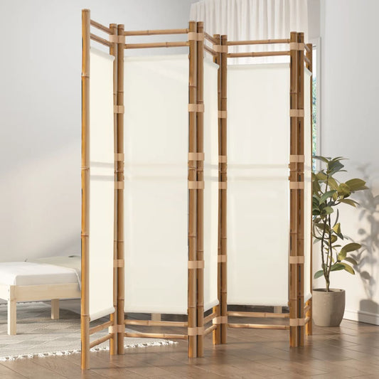 Folding 5-Panel Room Divider 200 cm Bamboo and Canvas - Room Dividers
