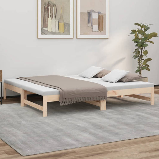 Pull-out Day Bed 2x(75x190) cm Solid Wood Pine - Beds & Bed Frames
