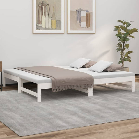 Pull-out Day Bed White 2x(75x190) cm Solid Wood Pine - Beds & Bed Frames