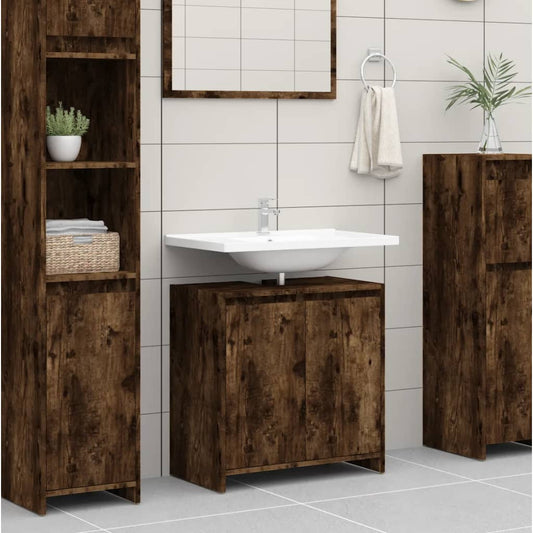 Bathroom Cabinet Smoked Oak 60x33x61 cm Engineered Wood - Bathroom Furniture Sets