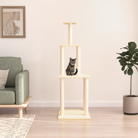 Cat Tree with Sisal Scratching Posts Cream 149 cm - Cat Furniture