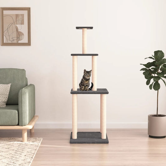 Cat Tree with Sisal Scratching Posts Dark Grey 149 cm - Cat Furniture