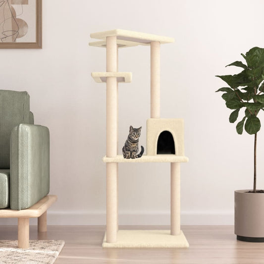 Cat Tree with Sisal Scratching Posts Cream 123 cm - Cat Furniture