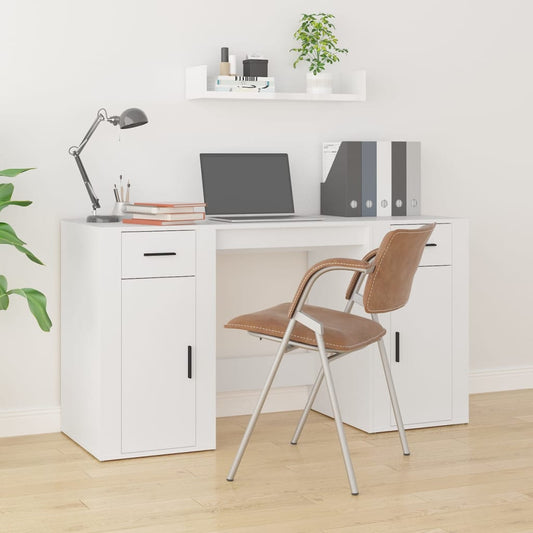 Desk with Cabinet White Engineered Wood - Desks
