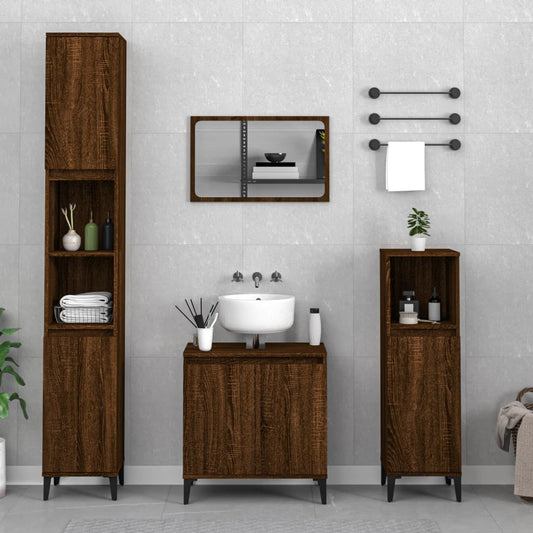 3 Piece Bathroom Furniture Set Brown Oak Engineered Wood - Bathroom Furniture Sets