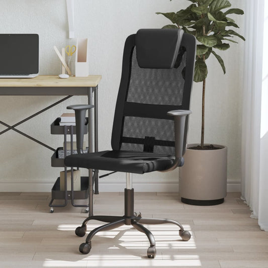 Office Chair Black Mesh Fabric and Faux Leather - Office & Desk Chairs