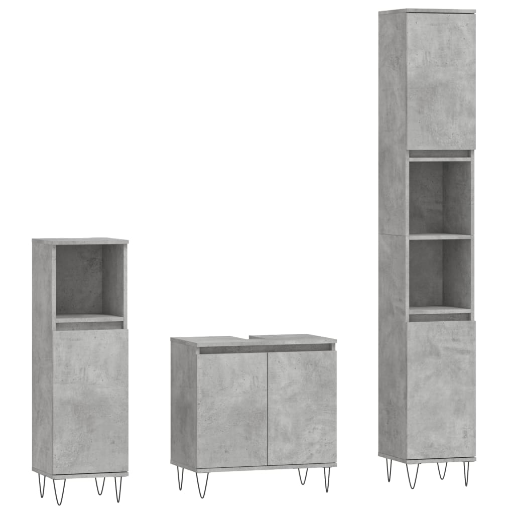 3 Piece Bathroom Cabinet Set Concrete Grey Engineered Wood - Bathroom Furniture Sets