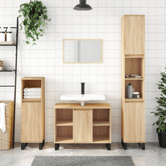 3 Piece Bathroom Furniture Set Sonoma Oak Engineered Wood - Bathroom Furniture Sets