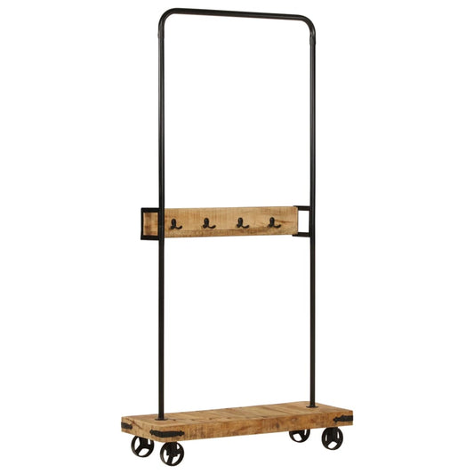 Clothes Rack with Wheels 90x35x190 cm Solid Wood Mango and Iron - Coat & Hat Racks