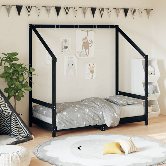 Kids Bed Frame Black 80x160 cm Solid Wood Pine - Cots & Toddler Beds