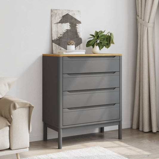 Chest of Drawers FLORO Grey cm Solid Wood Pine - Chest of drawers