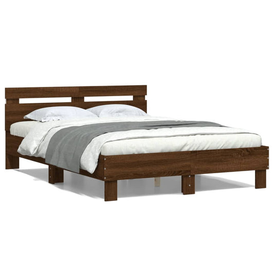 Bed Frame with Headboard and LED Brown Oak 120x200 cm - Beds & Bed Frames