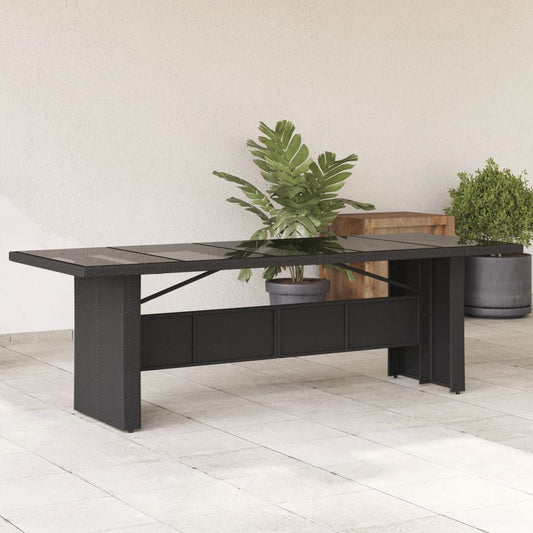 Garden Table with Glass Top Black 240x90x75 cm Poly Rattan - Outdoor Tables