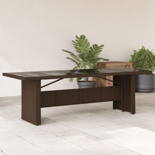 Garden Table with Glass Top Brown 240x90x75 cm Poly Rattan - Outdoor Tables