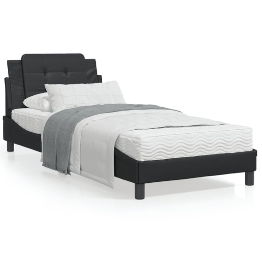 Bed Frame with Headboard Black 90x200 cm Faux Leather - Beds & Bed Frames