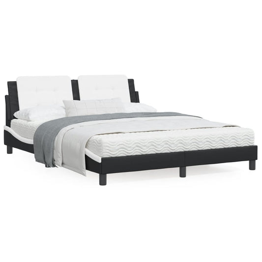 Bed Frame with Headboard Black and White 160x200 cm Faux Leather - Beds & Bed Frames