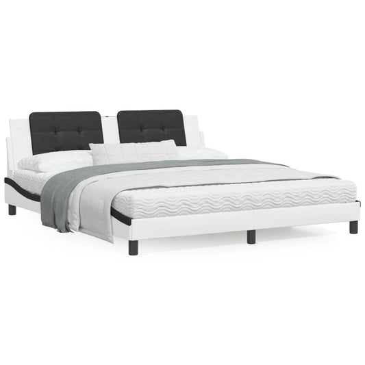 Bed Frame with Headboard White and Black 180x200 cm Super King Faux Leather - Beds & Bed Frames