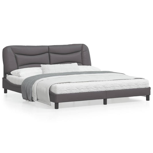Bed Frame with LED Lights Grey 180x200 cm Super King Faux Leather - Beds & Bed Frames