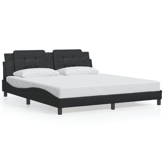 Bed Frame with LED Lights Black 180x200 cm Super King Faux Leather - Beds & Bed Frames
