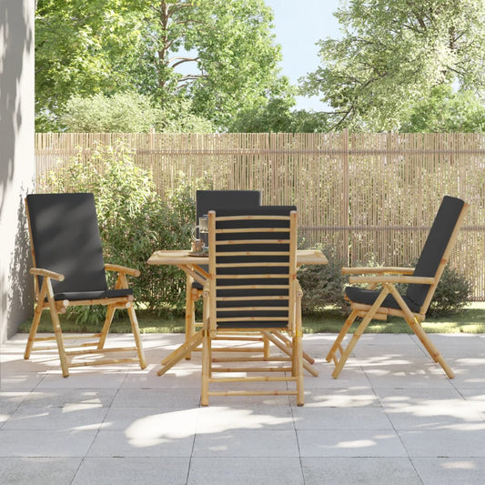 4 Piece Folding Bistro Chairs with Dark Grey Cushions Bamboo - Outdoor Chairs
