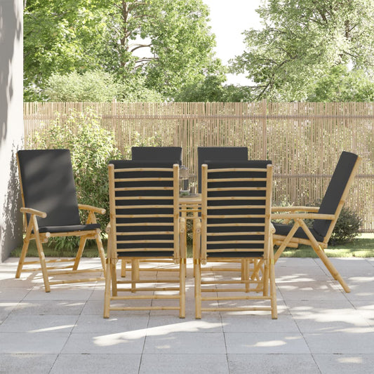 6 Piece Folding Bistro Chairs with Dark Grey Cushions Bamboo - Outdoor Chairs