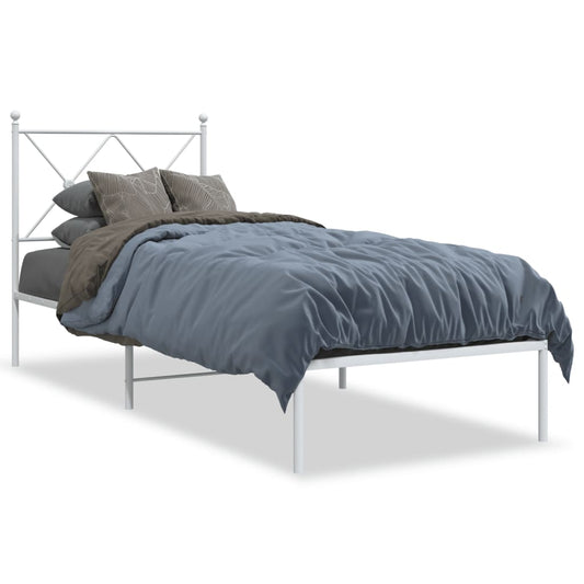 Metal Bed Frame with Headboard White 75x190 cm Small Single - Beds & Bed Frames