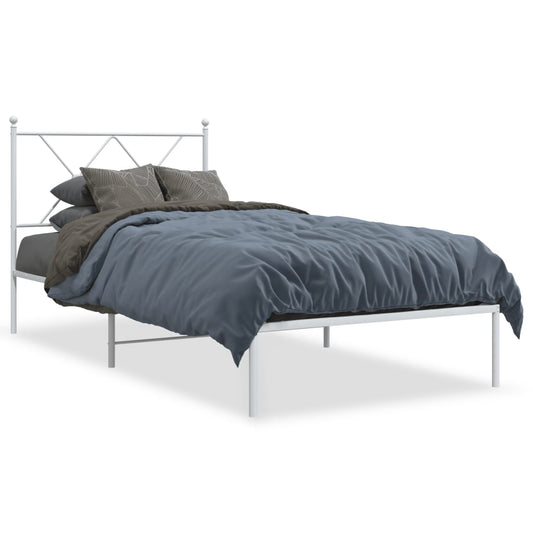 Metal Bed Frame with Headboard White 90x200 cm - Beds & Bed Frames