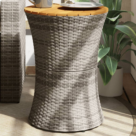 Garden Side Table Drum Shape Grey Poly Rattan and Solid Wood