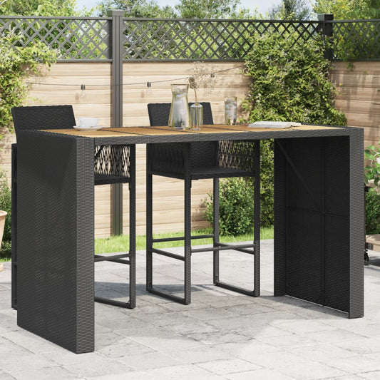 Garden Table with Acacia Wood Top Black 185x80x110 cm Poly Rattan - Outdoor Tables