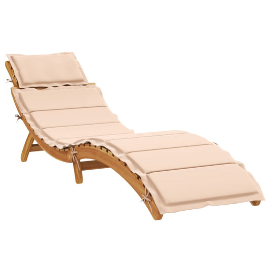 Sun Lounger with Cushion Beige Solid Wood Acacia - Sunloungers