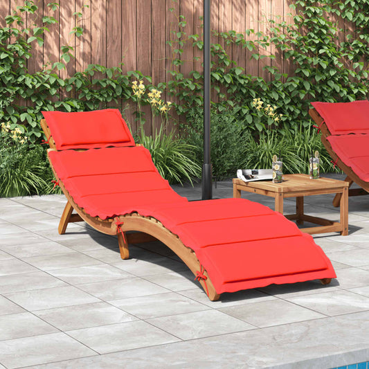 Sun Lounger with Cushion Red Solid Wood Acacia - Sunloungers