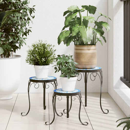 Plant Stands 3 pcs Blue and White Ceramic - Plant Stands
