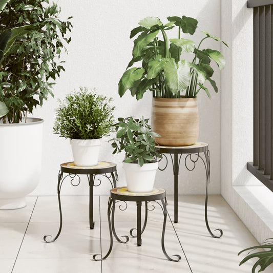 Plant Stands 3 pcs Terracotta and White Ceramic