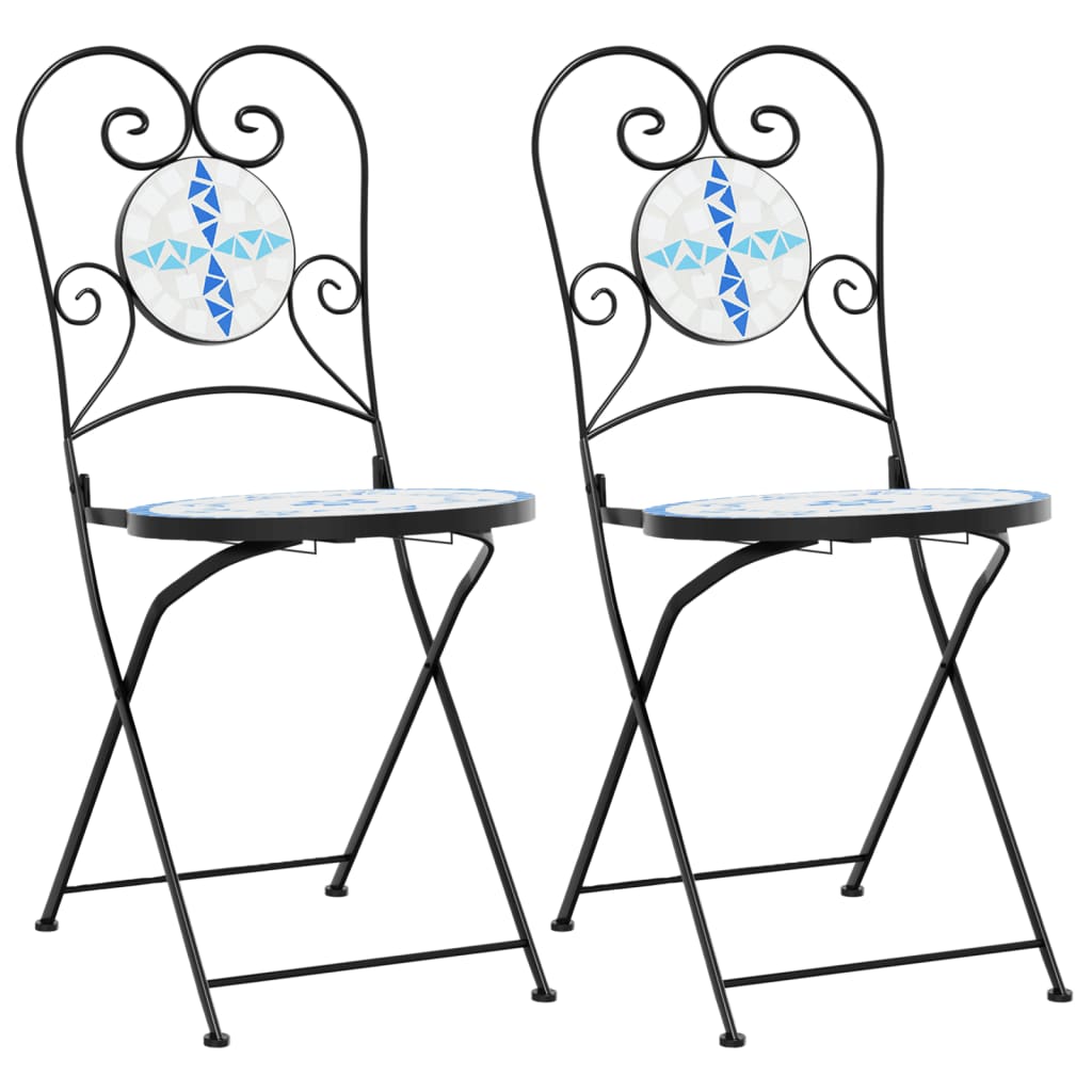 Bistro Chairs Foldable 2 pcs Blue and White Ceramic - Outdoor Chairs