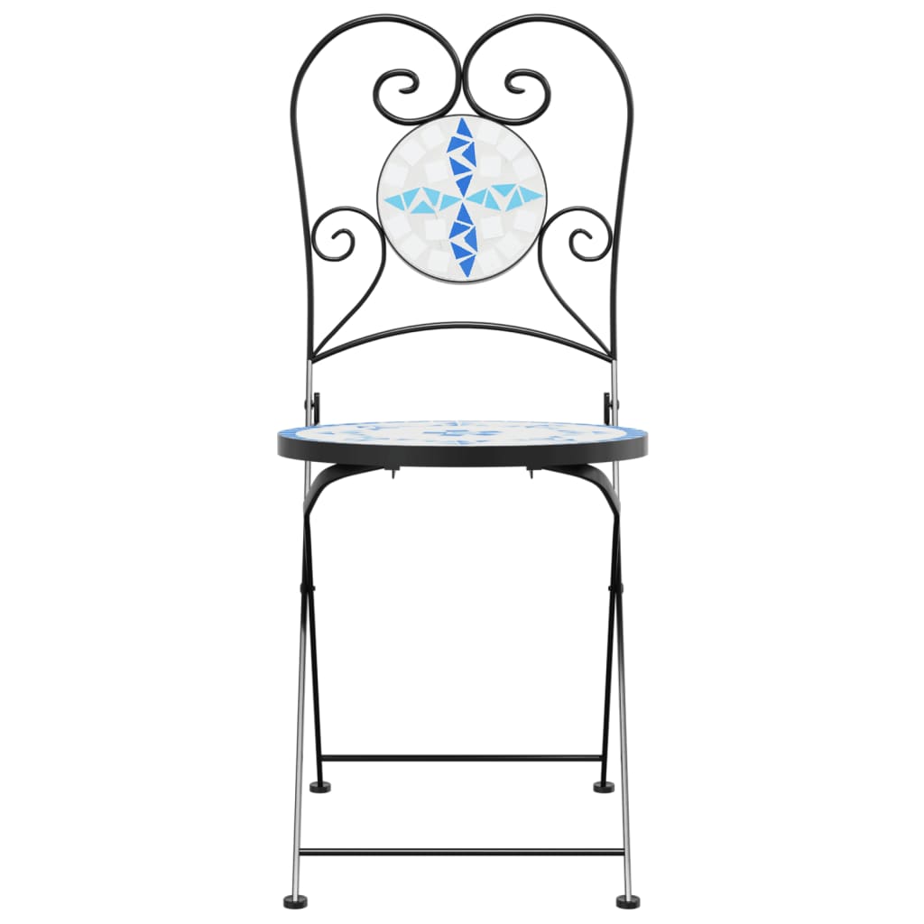 Bistro Chairs Foldable 2 pcs Blue and White Ceramic - Outdoor Chairs