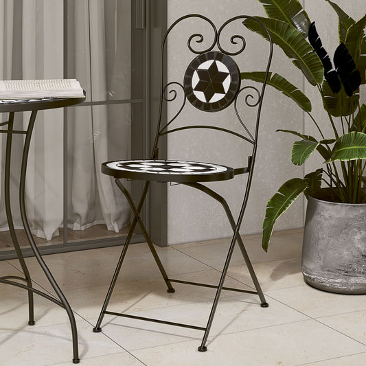 Bistro Chairs Foldable 2 pcs Black and White Ceramic - Outdoor Chairs