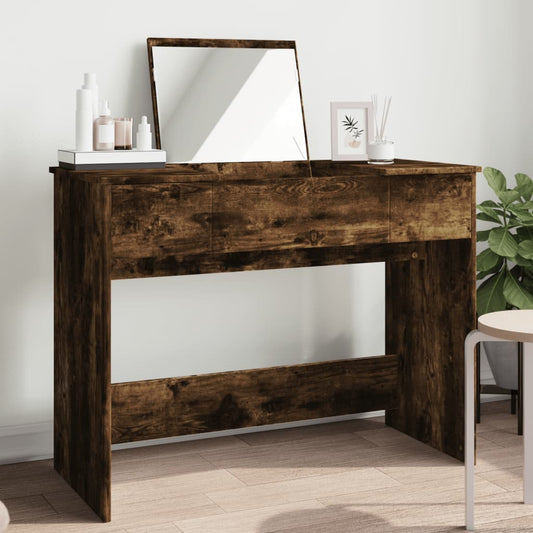 Dressing Table with Mirror Smoked Oak 100x45x76 cm - Bedroom Dressing Tables