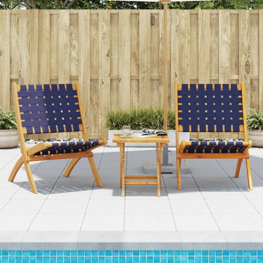 Folding Garden Chairs 2 pcs with Table Dark Blue Solid Wood - Outdoor Chairs
