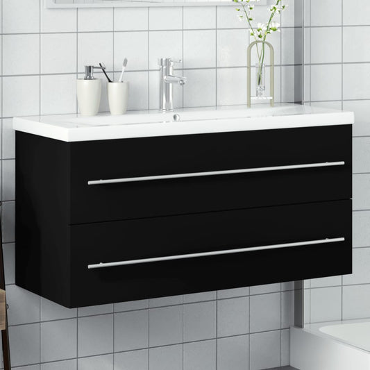 Bathroom Sink Cabinet with Built-in Basin Black - Bathroom Vanity Units