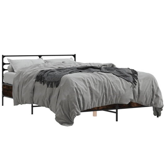 Bed Frame Smoked Oak 120x200 cm Engineered Wood and Metal - Beds & Bed Frames