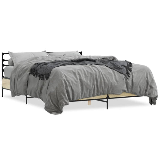 Bed Frame Sonoma Oak 160x200 cm Engineered Wood and Metal - Beds & Bed Frames