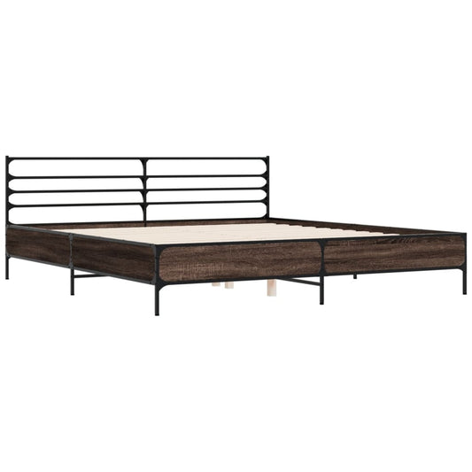 Bed Frame Brown Oak 200x200 cm Engineered Wood and Metal - Beds & Bed Frames