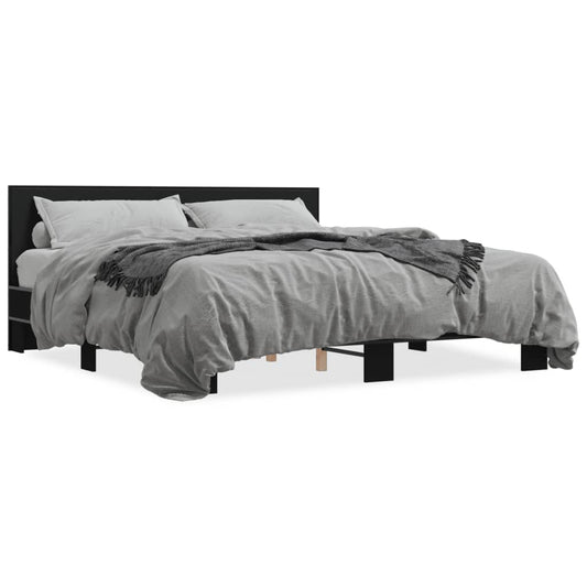 Bed Frame Black 200x200 cm Engineered Wood and Metal - Beds & Bed Frames