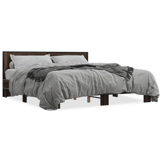Bed Frame Brown Oak 200x200 cm Engineered Wood and Metal